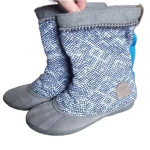 SOREL GREY BLUE KNIT PULL ON WINTER SNOW DUCK SIZE 8.5 BOOTS